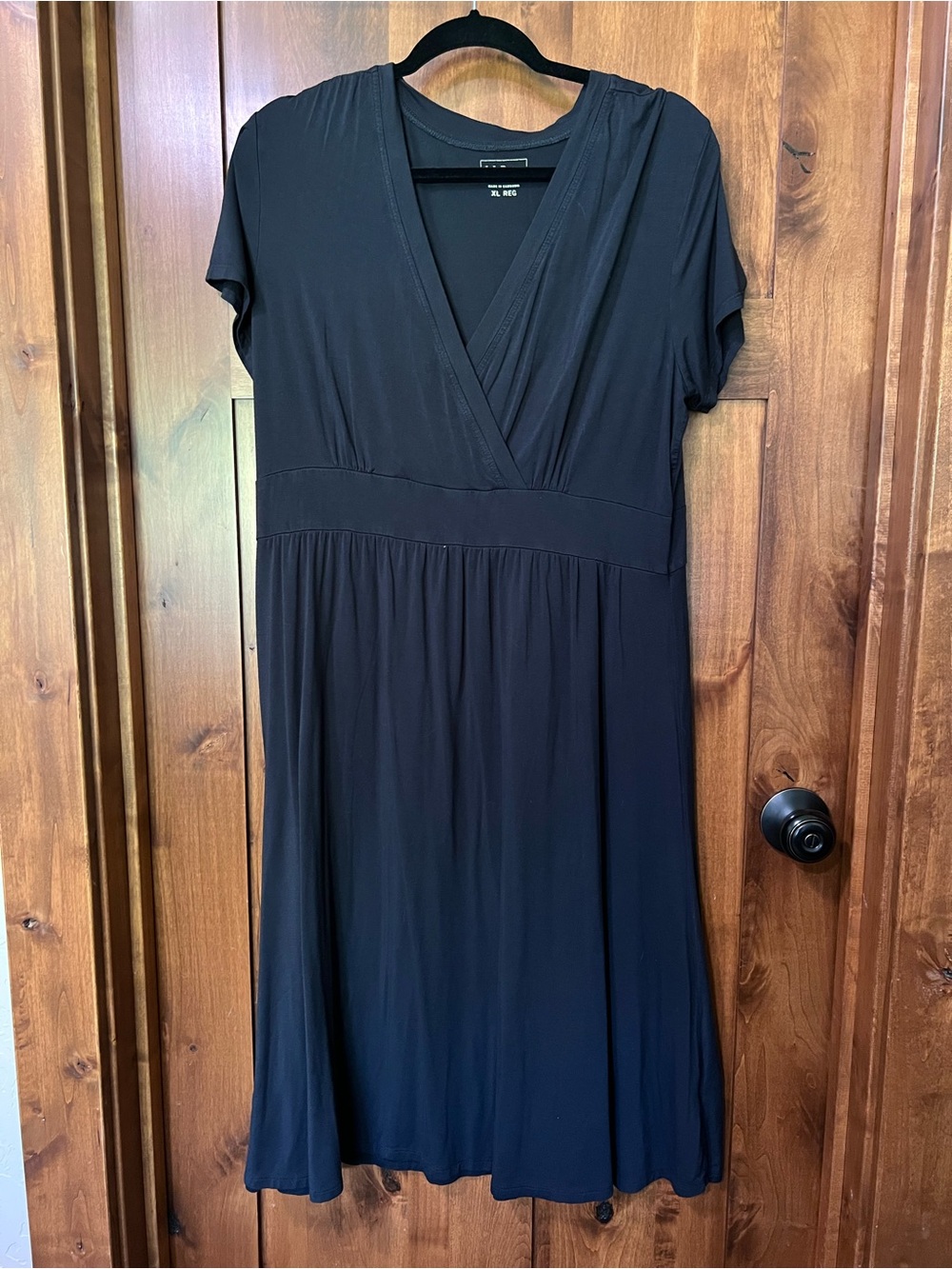 L.L. Bean Black Short-Sleeve V-Neck Maxi Dress
